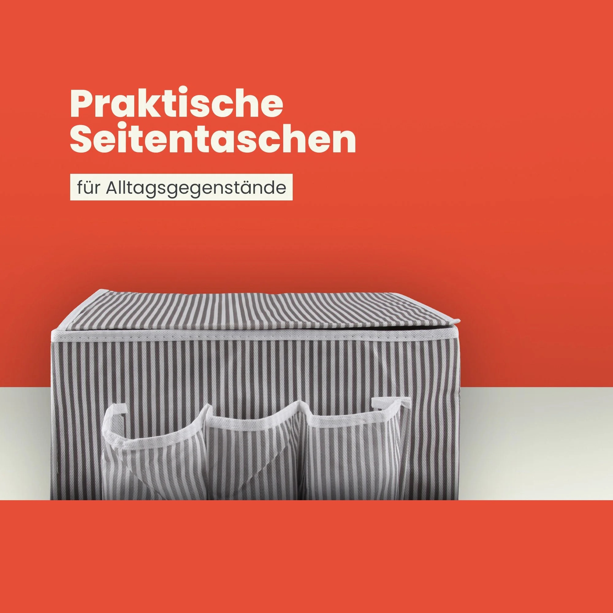 Faltbare Aufbewahrungsbox – formstabil & platzsparend, Grau-Weiß gestreift